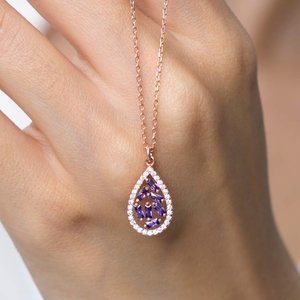 Amethyst Crystal Pendant Necklace, Teardrop Necklace, Chakra Stones Necklace